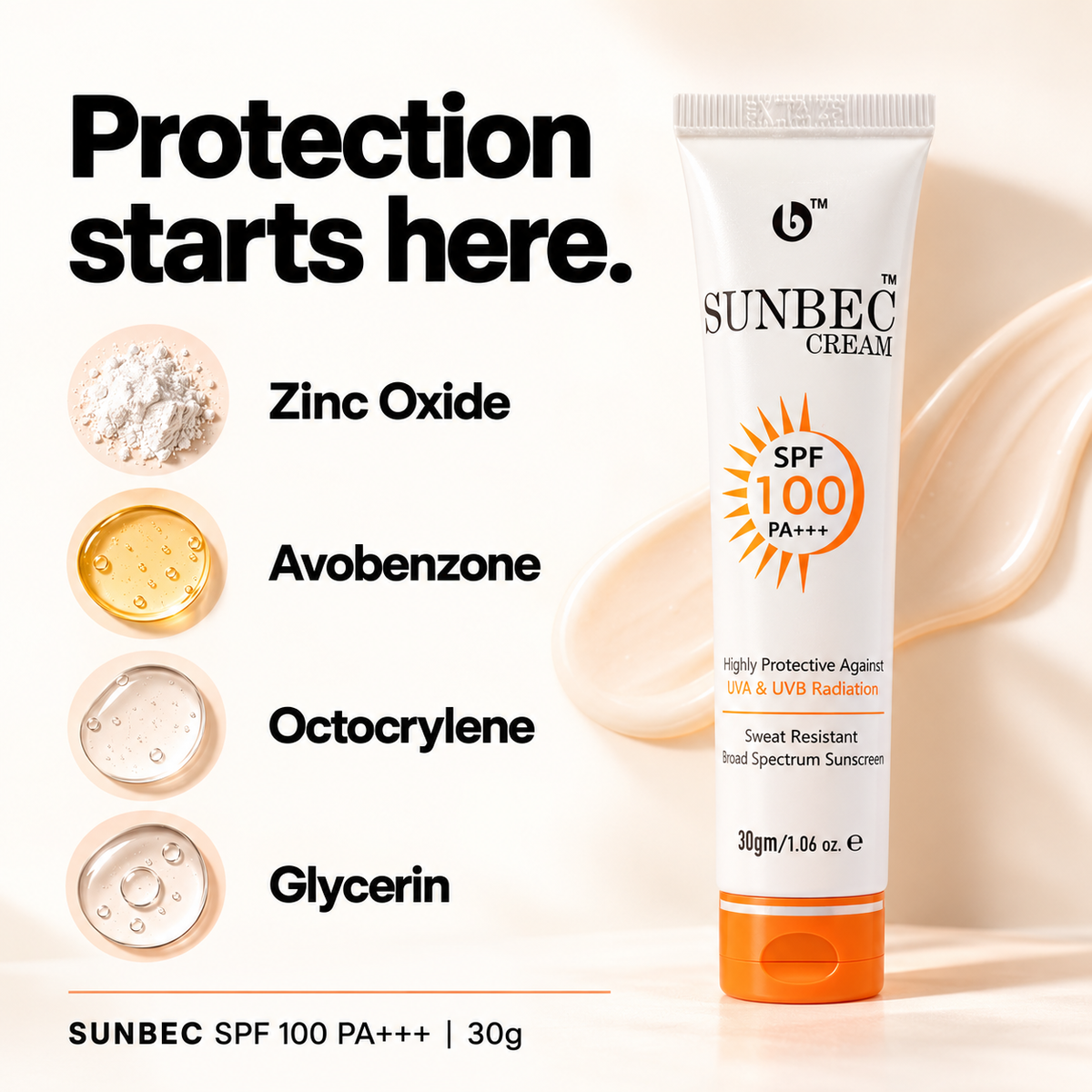 SUNBEC™ SPF 100 PA+++ Sunscreen Cream – 30g
